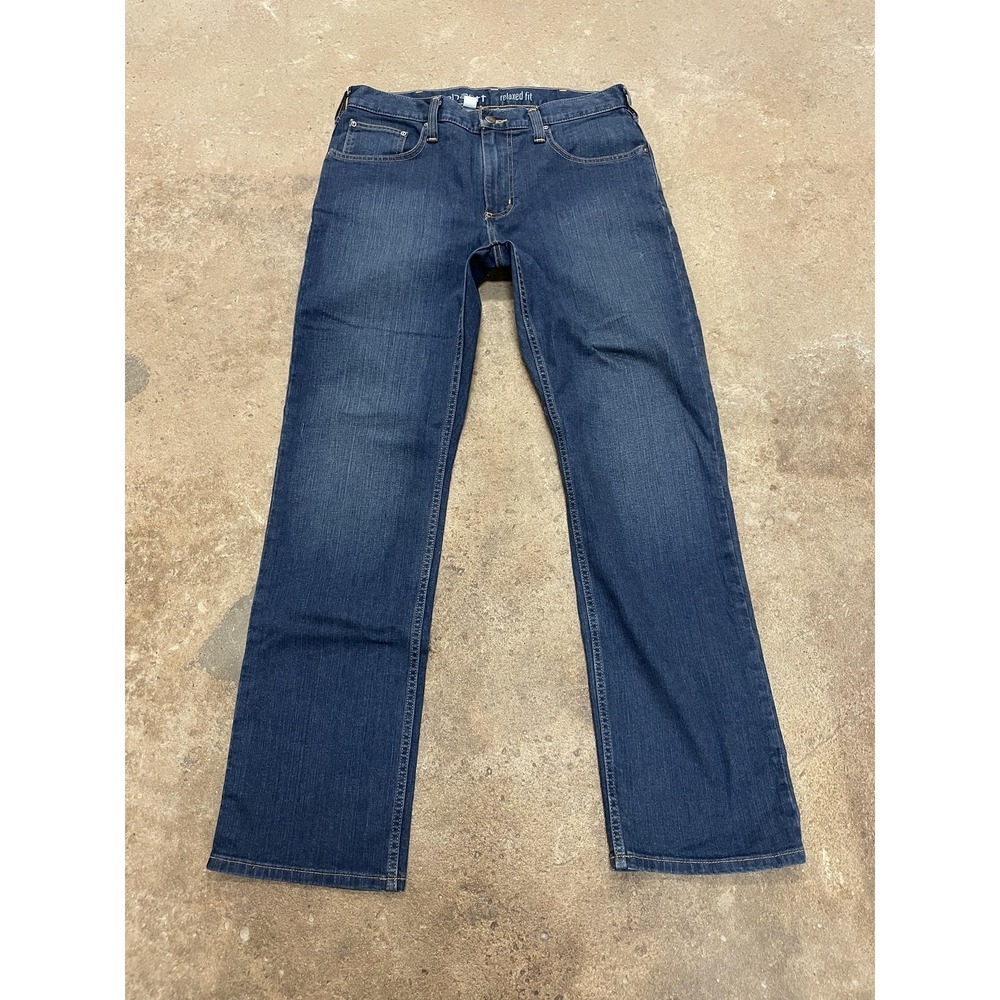 Carhartt 102804-498 Jeans Mens 34x32 Dark Wash Blue Relaxed‎ Straight Zip Fly